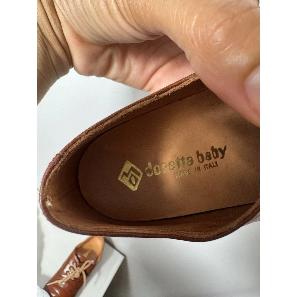 Vintage Brown Leather Baby Shoes Lace Up Antique ToddlerBaby Made In Italy Sz 24